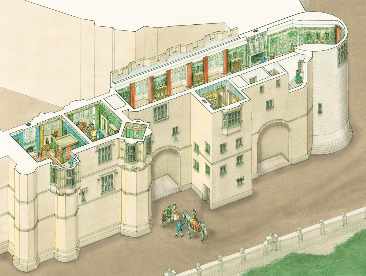 Severní galerie královny Alžběty I. na hradě Windsor, Berkshire, asi 1578-1603 (tuš a akvarel) od Stephen Conlin