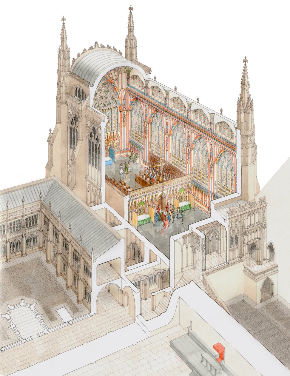 Kaple svatého Štěpána, Westminster, s nízkou klenbou, asi 1520-1530 (kresba 2015) (tuš a akvarel) od Stephen Conlin