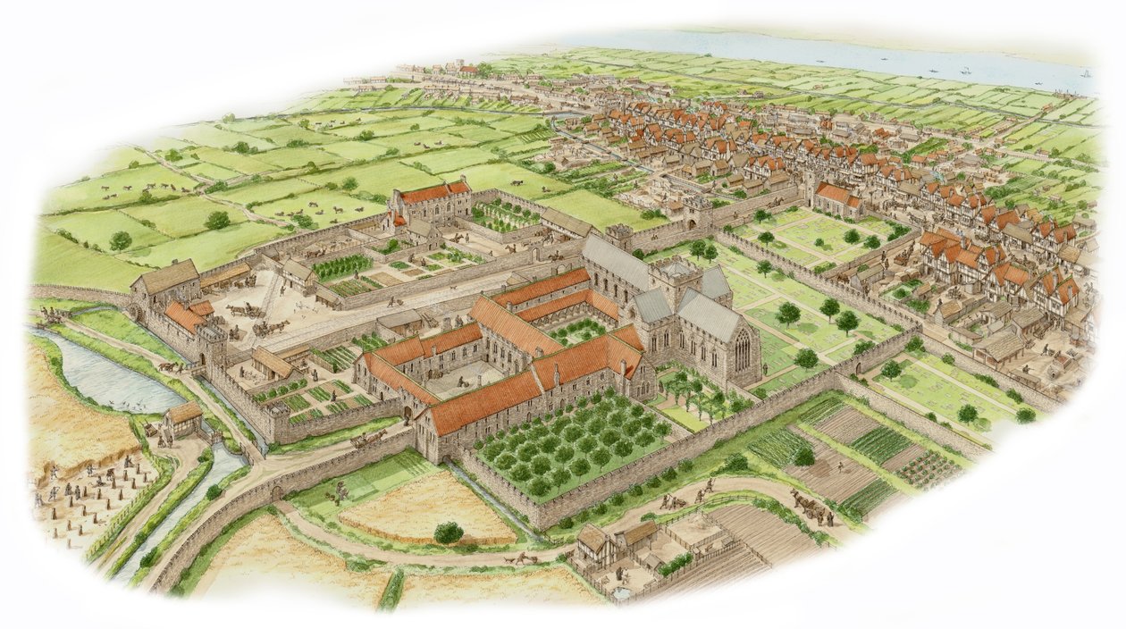 Opatství svatého Tomáše, Dublin, asi 1475-1525 (tuš a akvarel) od Stephen Conlin