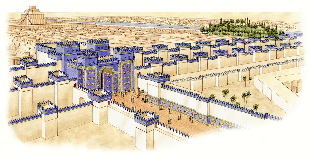 Ištarská brána, Babylon, asi 560-10 (tuš a akvarel) od Stephen Conlin