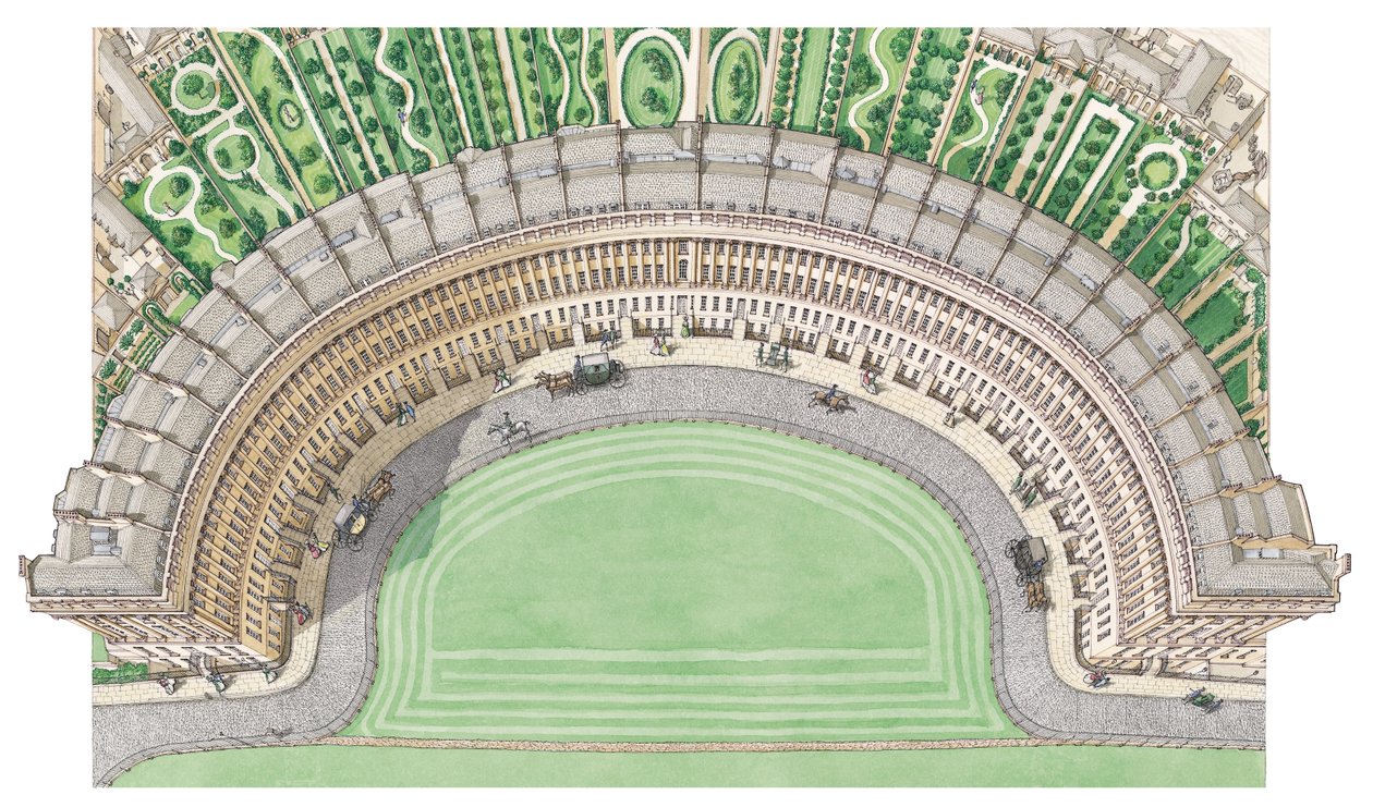 Královský půlměsíc, Bath, asi 1780-1800 (tuš a akvarel) od Stephen Conlin
