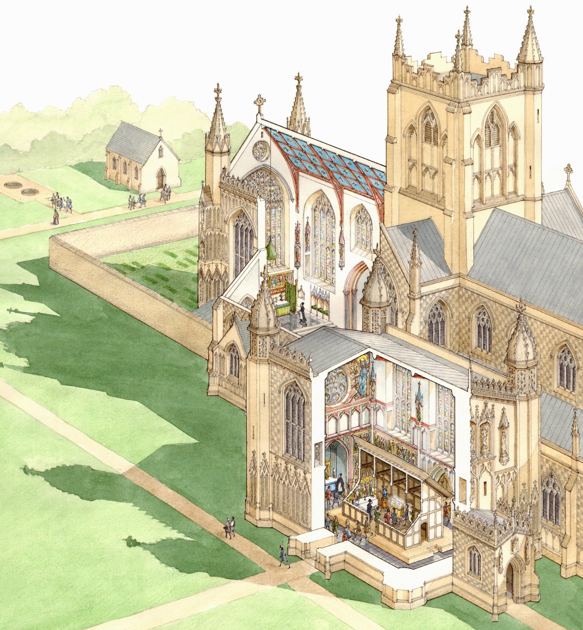 Walsingham Priory, Norfolk, asi 1500-1535 (tuš a akvarel na papíře) od Stephen Conlin