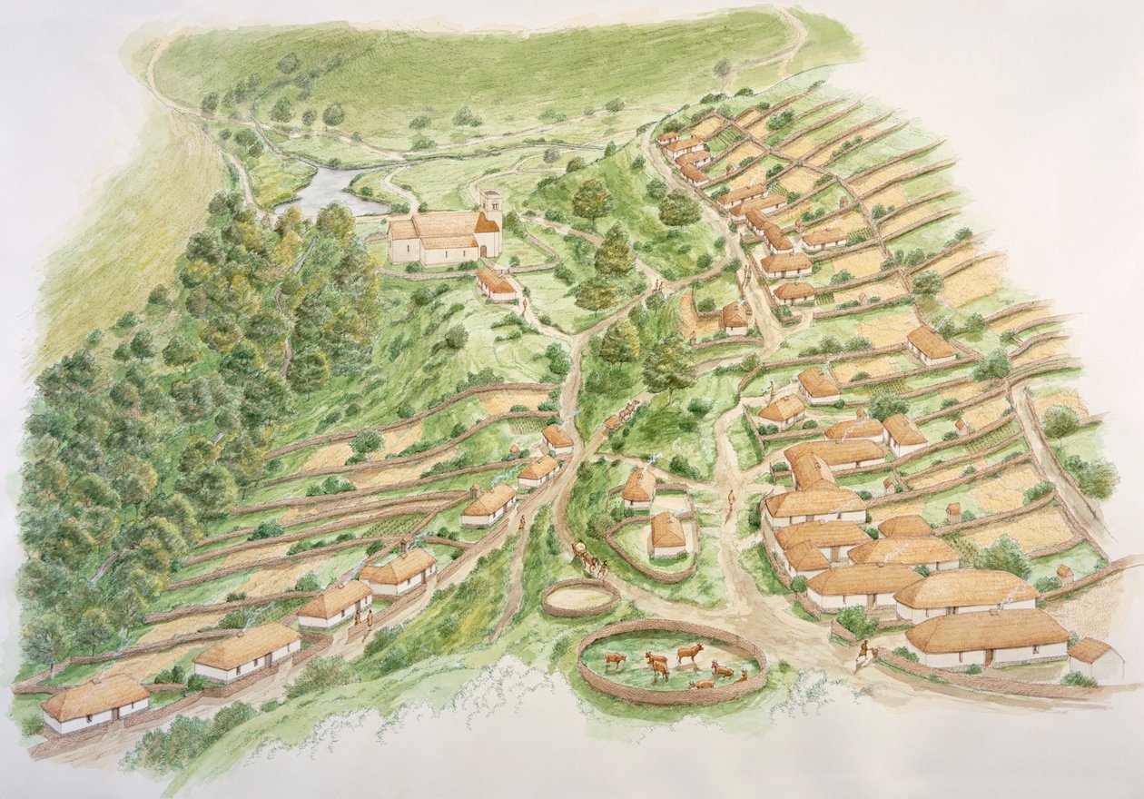 Středověká vesnice Wharram Percy, Severní Yorkshire, 13. století c2000 od Stephen Conlin