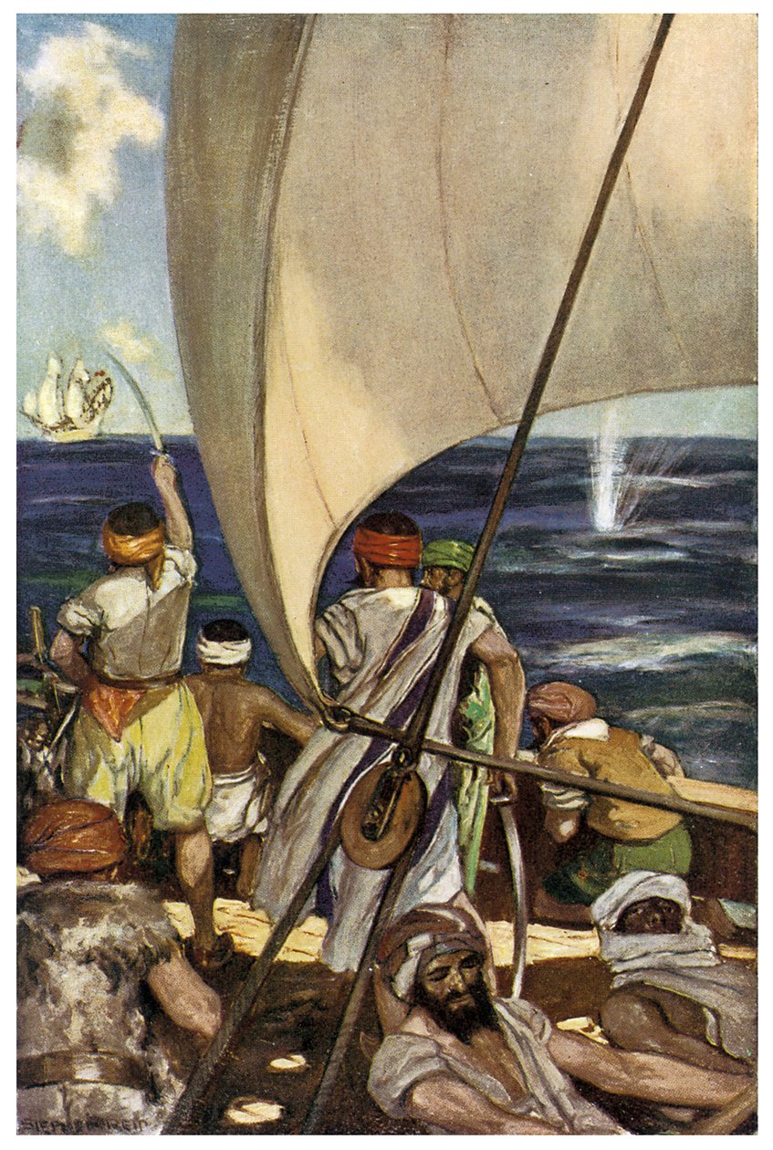 Reprezentace barbarských pirátů ve Středozemním moři Ilustrace Stephena Reida (1873-1948) v knize Henryho Gilberta 