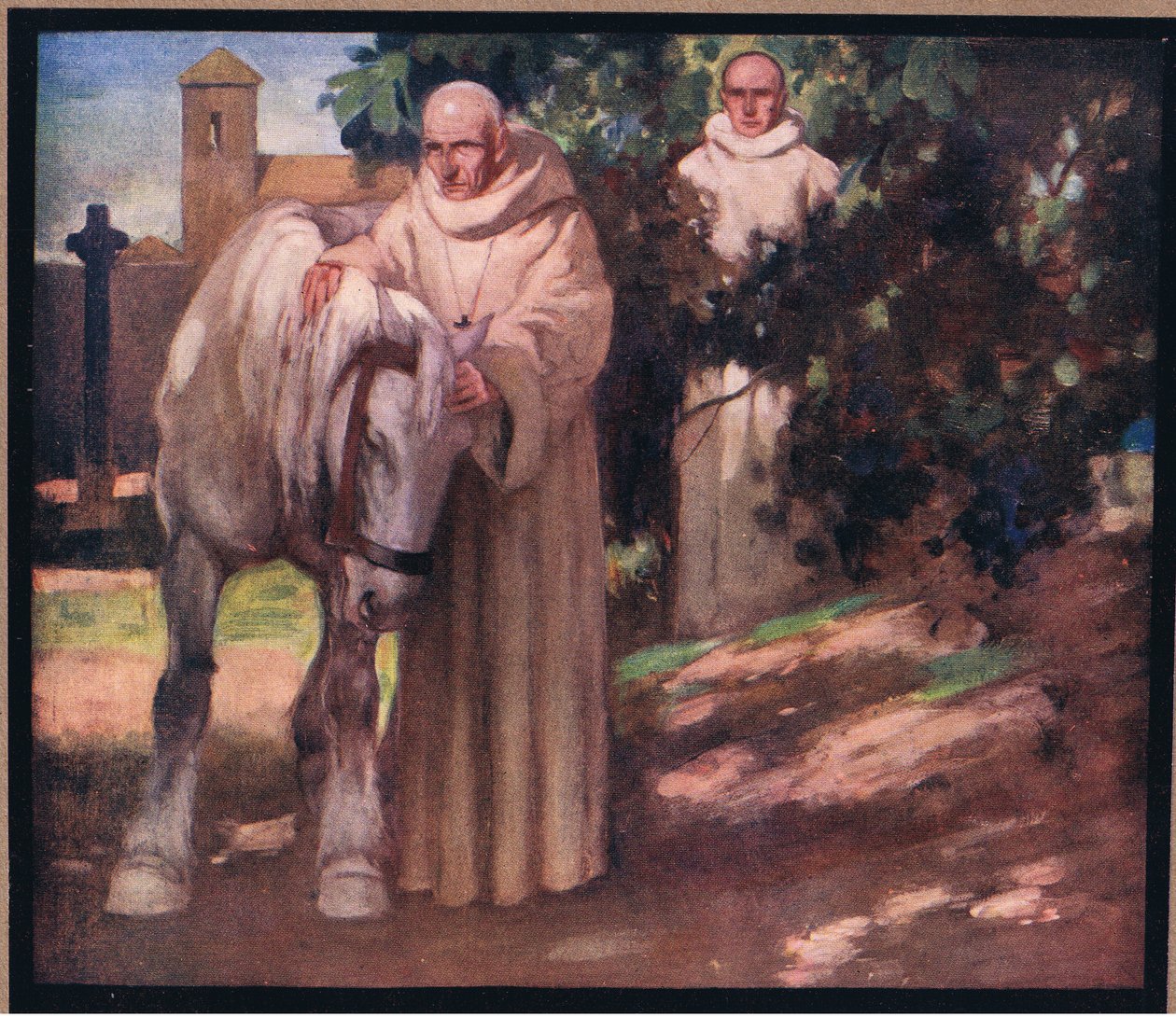 St Columba a bílý kůň (barva litho) od Stephen Reid
