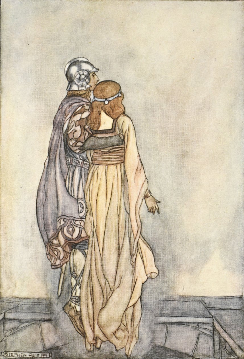 Zvedly se do vzduchu, ilustrace z „The High Deeds of Finn, and other Bardic Romances of Ancient Ireland“ od T.W. Rolleston (barva lito) od Stephen Reid