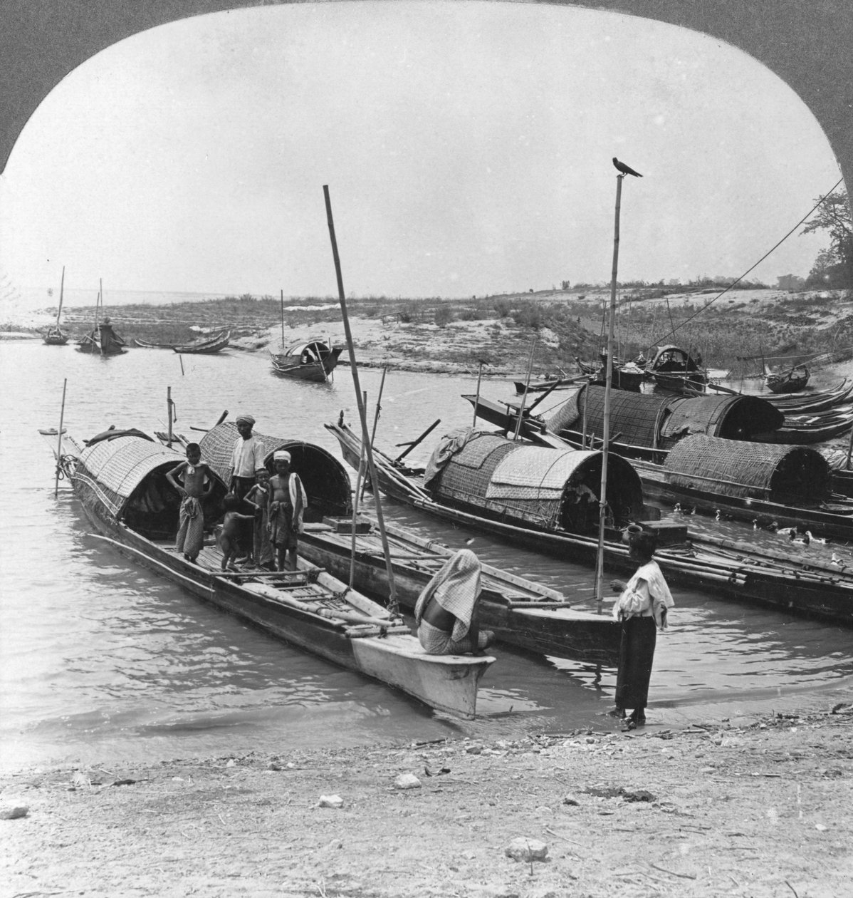 Lodě na řece Irrawaddy, Mingun, Barma, 1908 od Stereo Travel Co