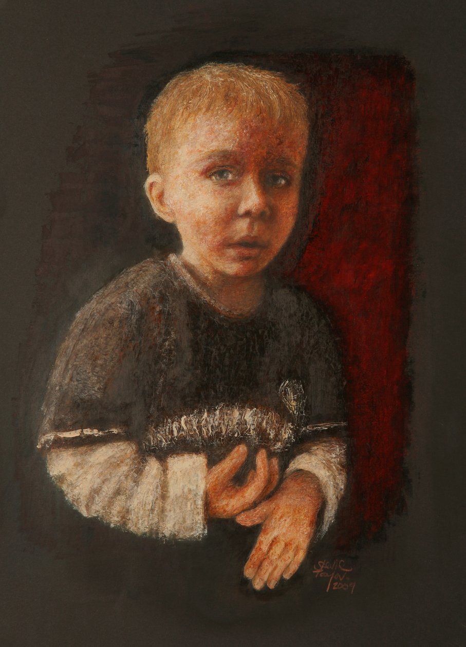 Little Boy Working Something Out, 2009 (olej na papíře) od Stevie Taylor