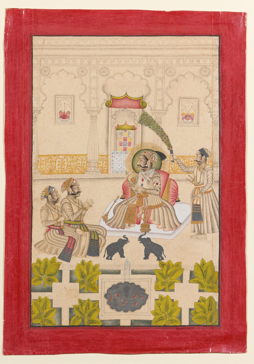 Maharana Amar Singh II je zobrazena na dvou stříbrných slonech od Stipple Master
