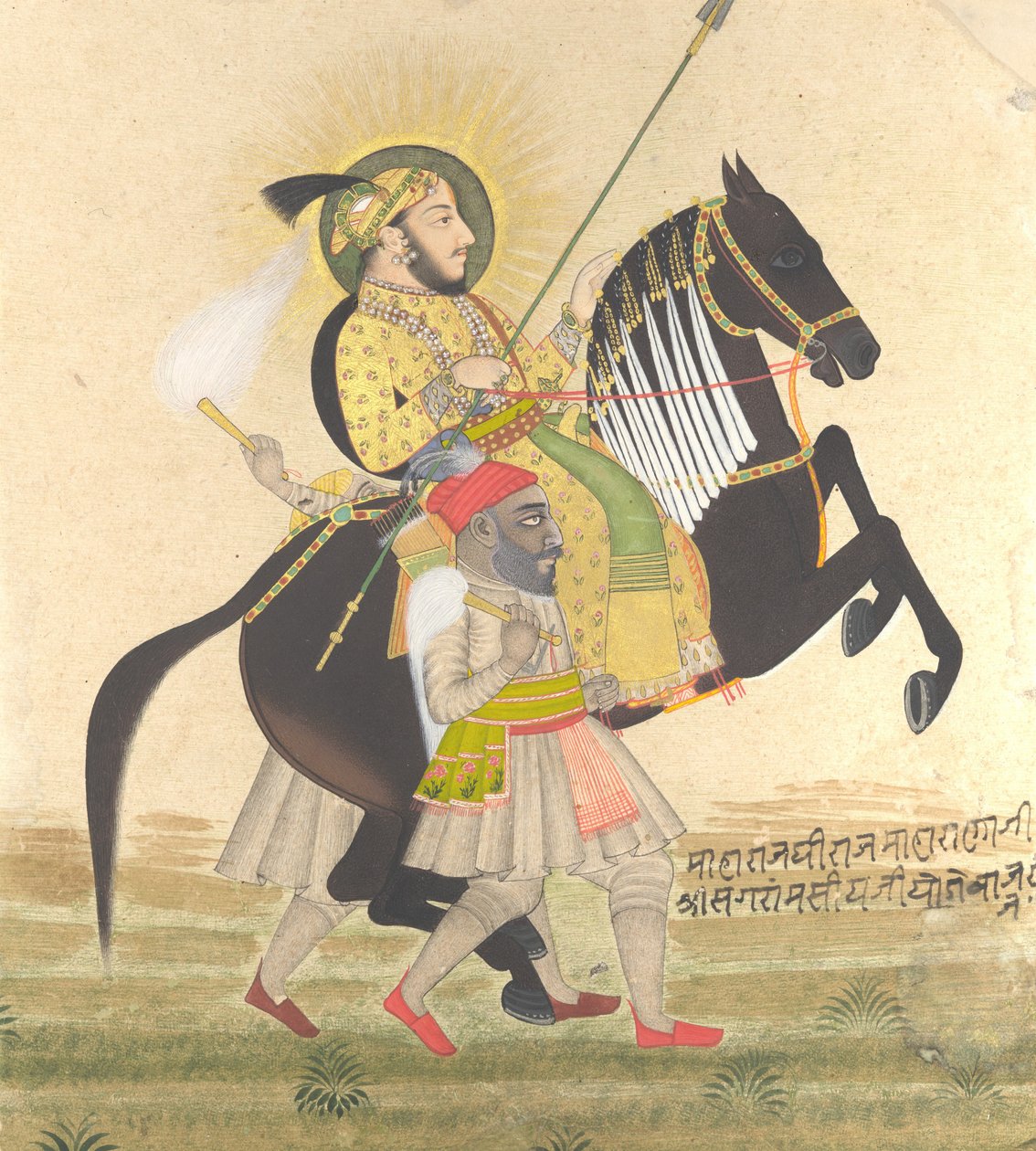 Maharana Sangram Singh Riding a Prize Stallion, ca. 1712. od Stipple Master