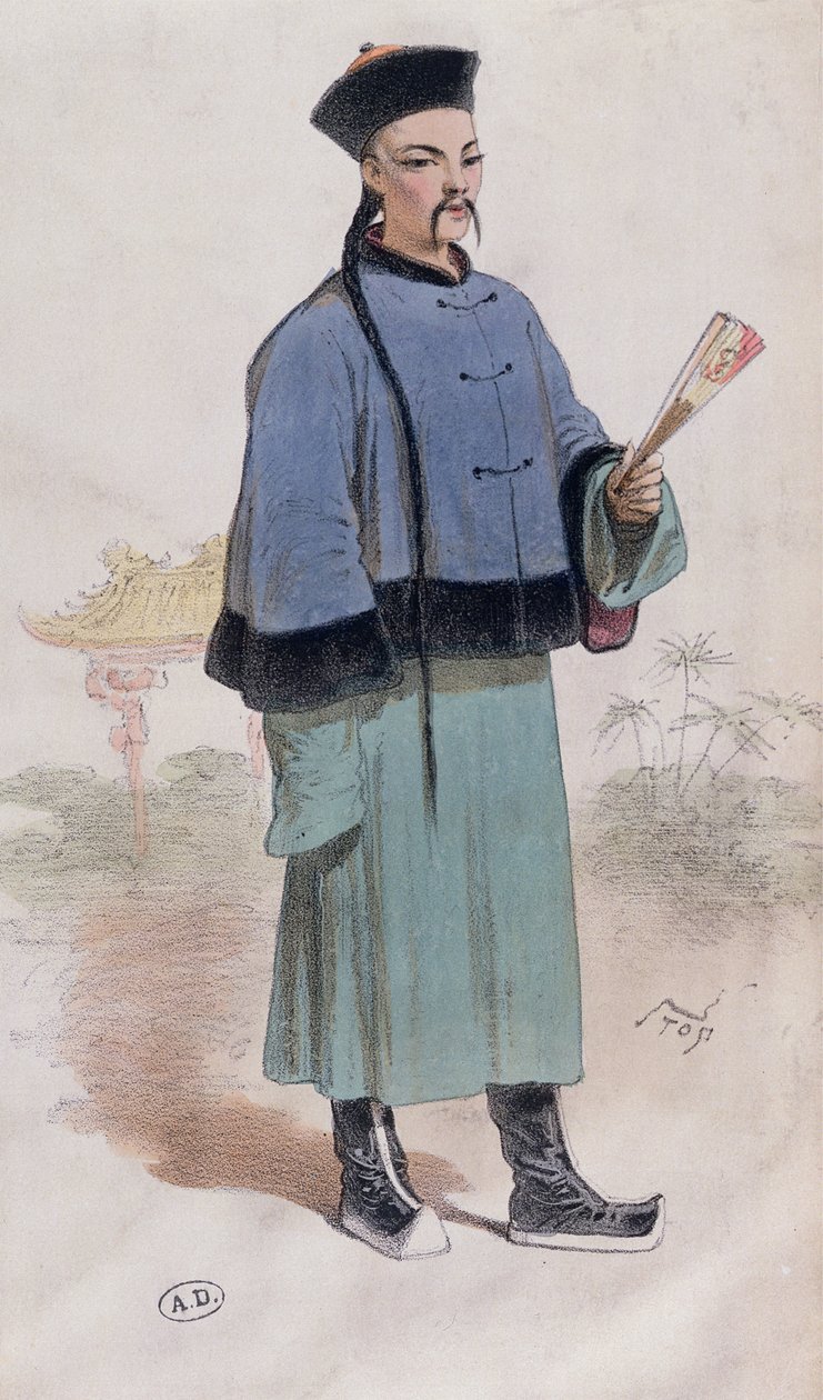 Mandarinka v kožichu lemovaném kabátu s vějířem, kolem 1860 od Stop