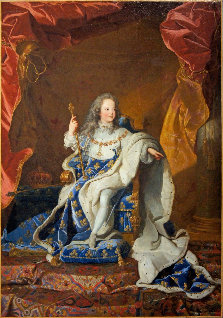 Oficiální portrét Ludvíka XV. V korunovačním kostýmu od Studio of Hyacinthe Rigaud