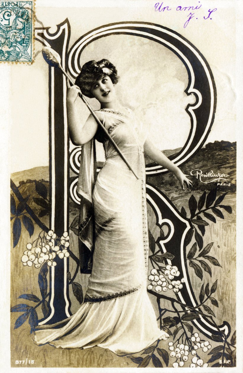 R: Gabrielle Robinne, francouzská herečka, Comedie Francaise, Paříž - Abeceda na pohlednici od Studio Reutlinger