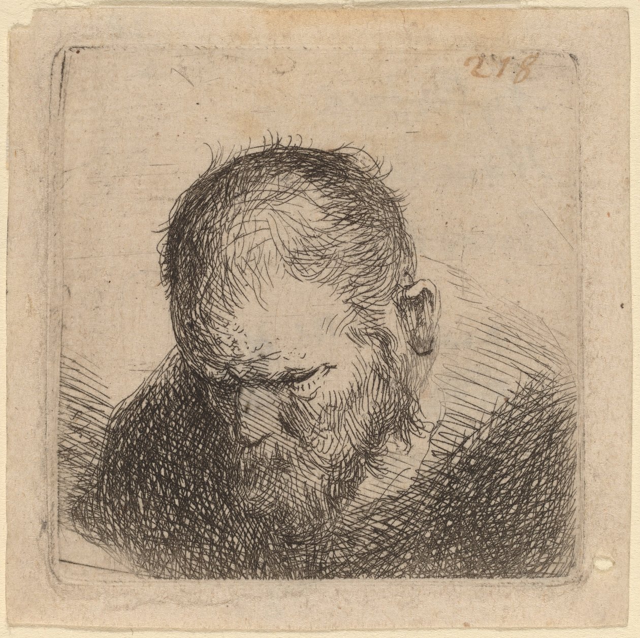 Vousatý Muž Při Pohledu Dolů od Studio of Rembrandt van Rijn