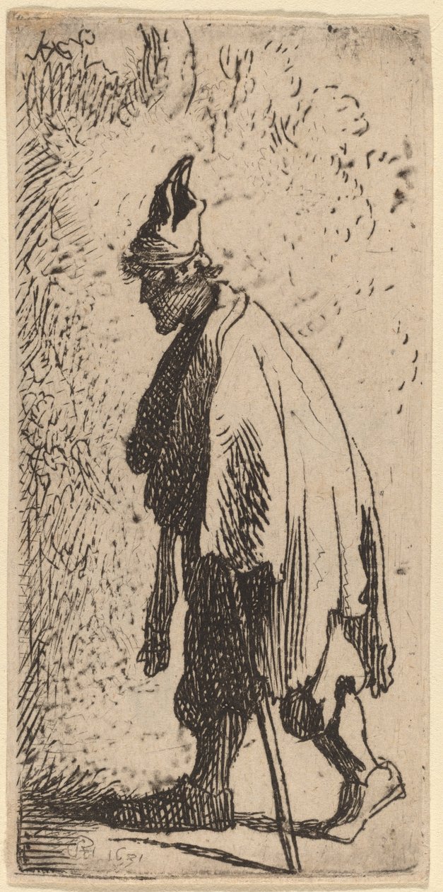 Žebrák s holí, chůze doleva od Studio of Rembrandt van Rijn