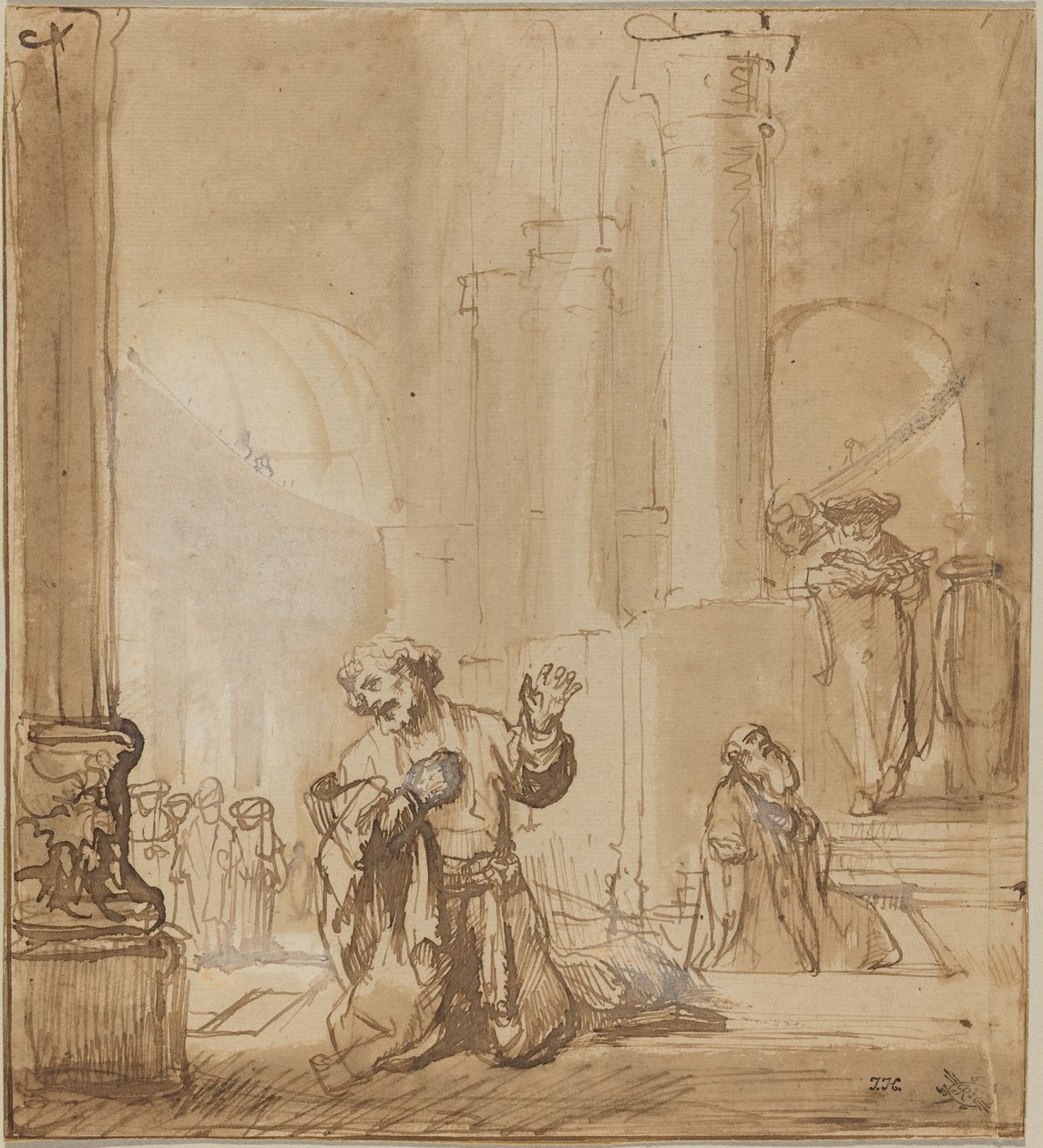Podobenství o publikánovi a farizeovi od Studio of Rembrandt van Rijn
