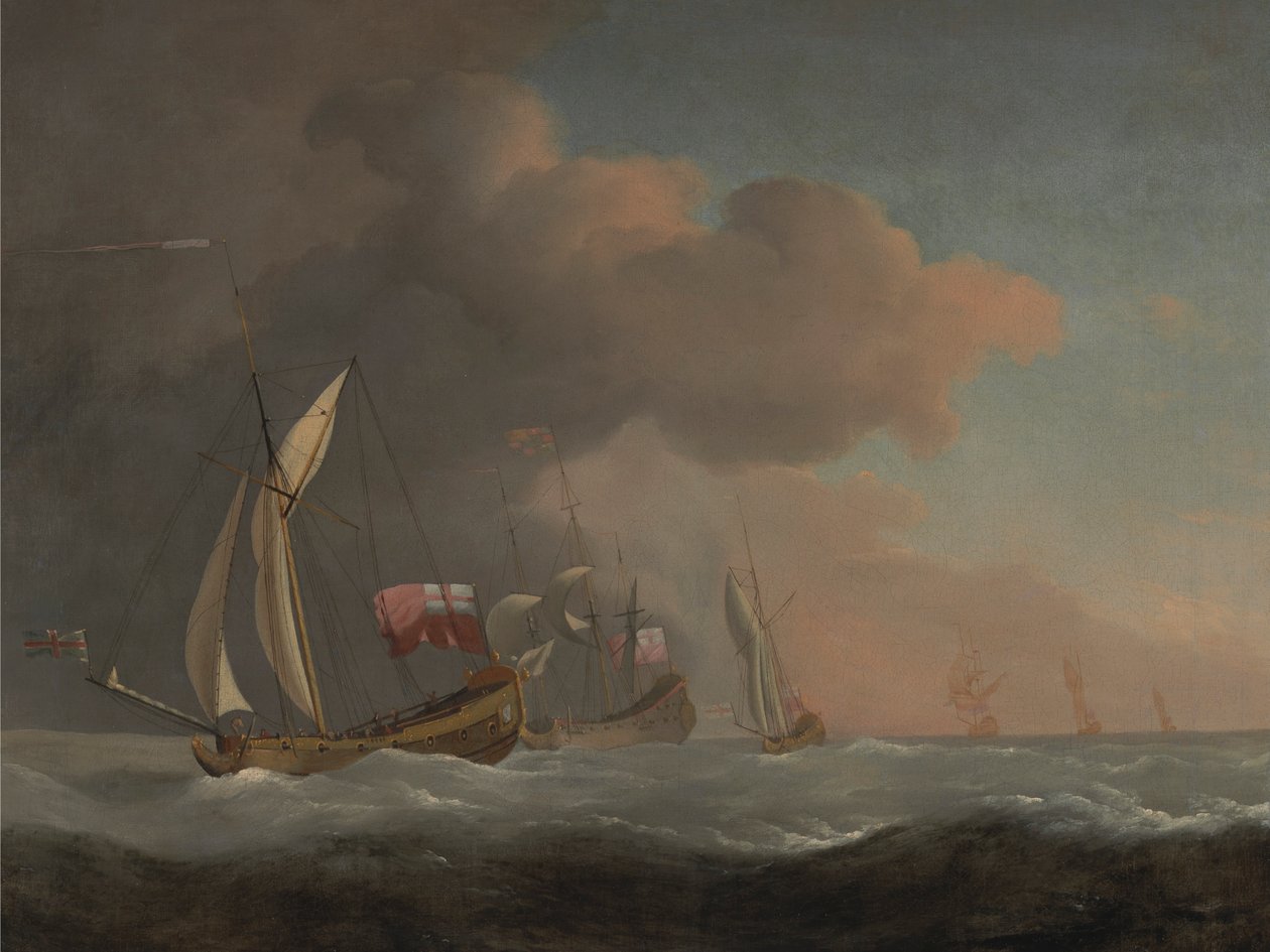 Anglické královské jachty na moři v silném vánku ve společnosti lodi létající na královském standardu od Studio of Willem van de Velde the Younger
