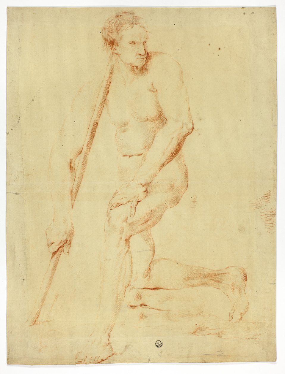 Akademický mužský akt opírající se o personál od Style of Pompeo Girolamo Batoni