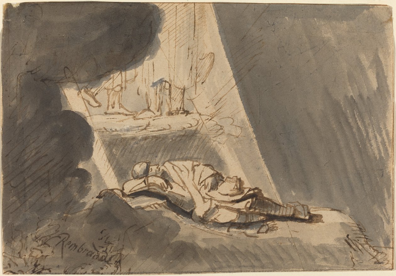 Jákobův sen od Style of Rembrandt van Rijn