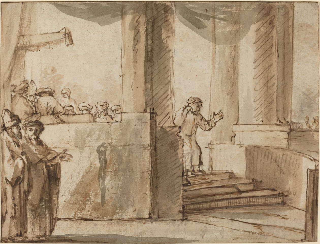 Jidáš opouštějící velekněze od Style of Rembrandt van Rijn