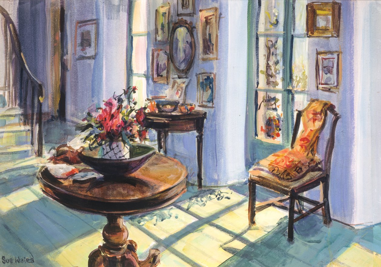 Vanessas sunlit hall, 1995, (kvaš na kartě) od Sue Wales