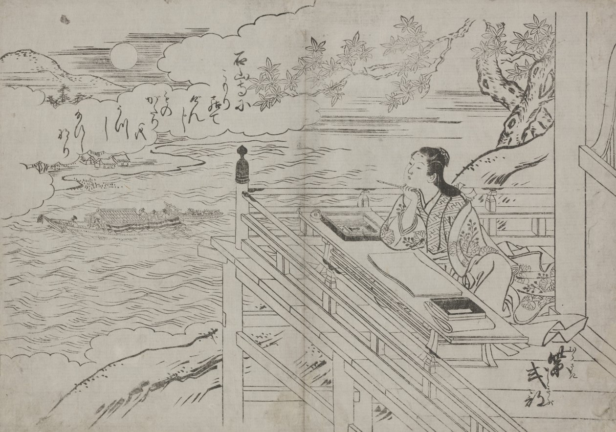 Ilustrace zobrazující lady Murasaki od Sukenobu Nishikawa