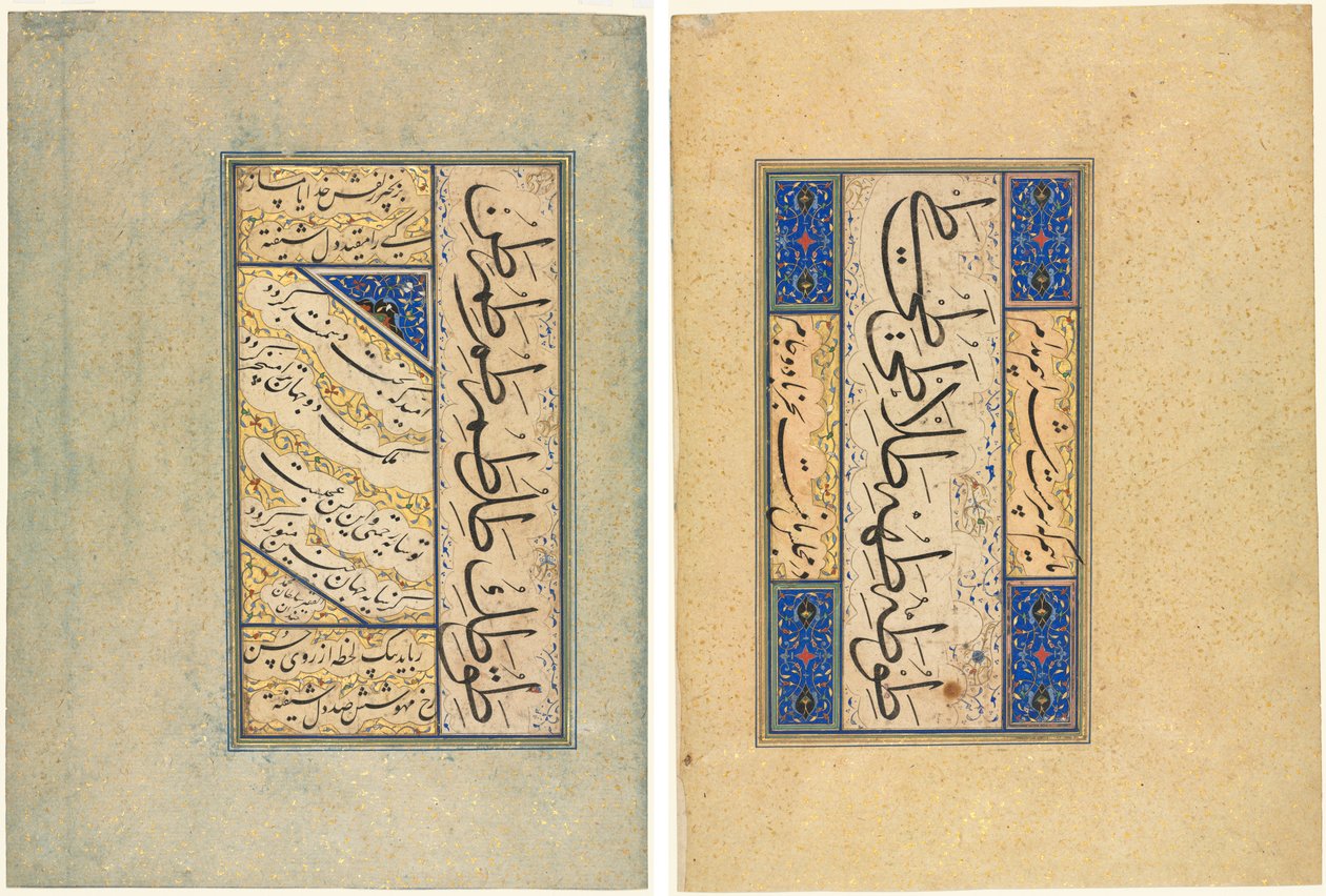 Perská čtyřverší (Rubayi) a kaligrafická cvičení (recto); Perský verš (khamriyya) (verso) od Sultan Muhammad Khandan