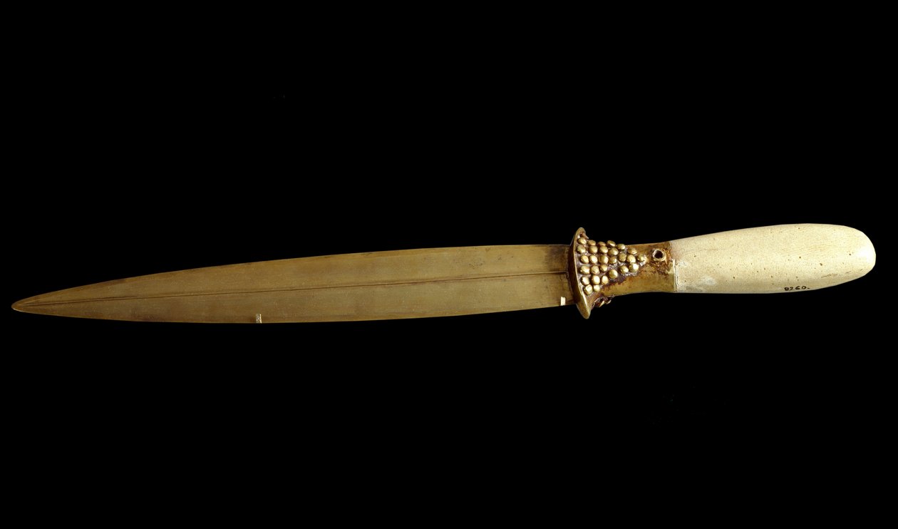 Sumerská civilizace: zlatá dýka (29 cm). Z webu Ur. Bagdád, Národní irácké muzeum od Sumerian Sumerian