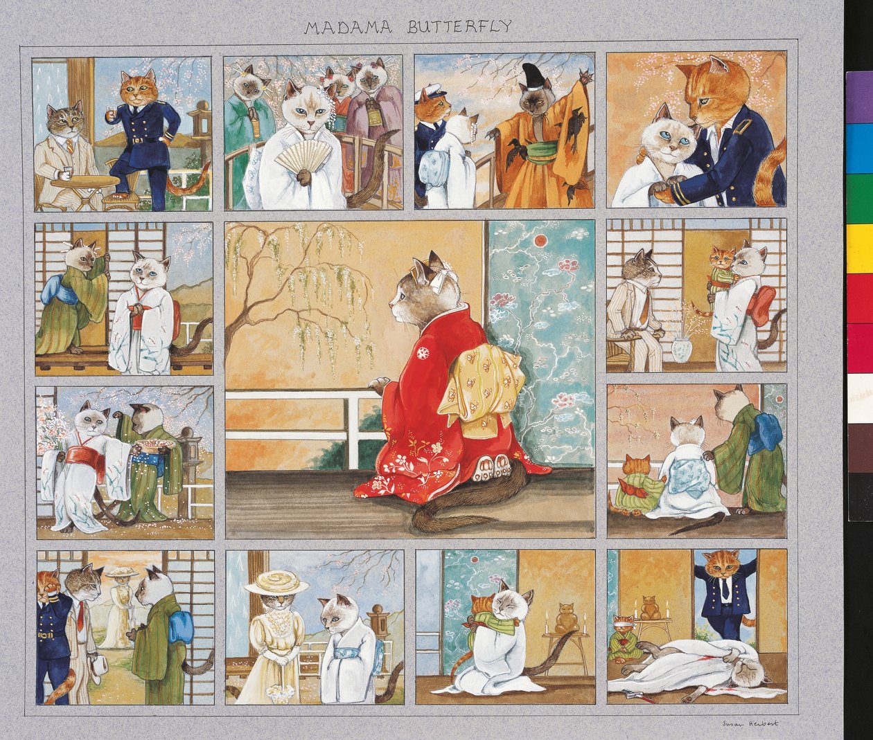 Ilustrace z knihy Cats Galore! A Compendium of Cultured Cats (vyd. 2015) od Susan Herbert