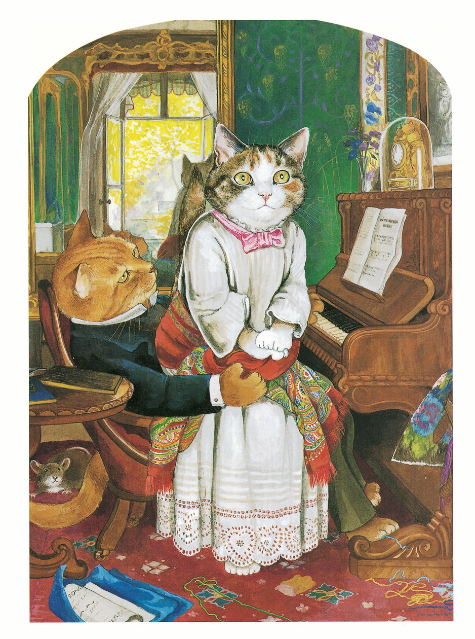 Ilustrace z knihy Pre-Raphaelite Cats (vyd. 1999) od Susan Herbert