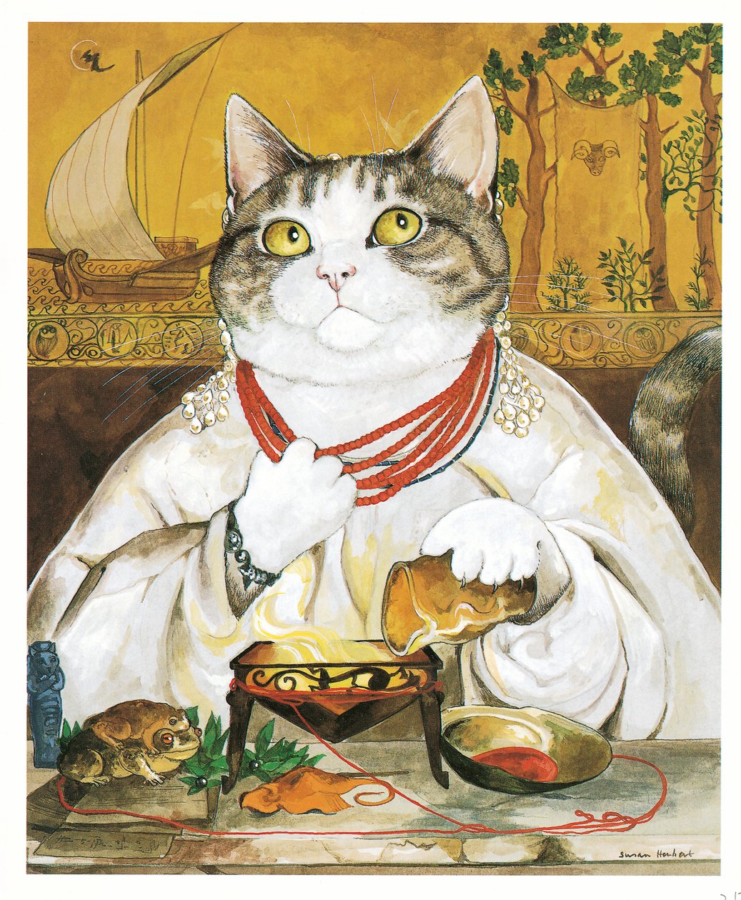 Ilustrace z knihy Pre-Raphaelite Cats (vyd. 1999) od Susan Herbert