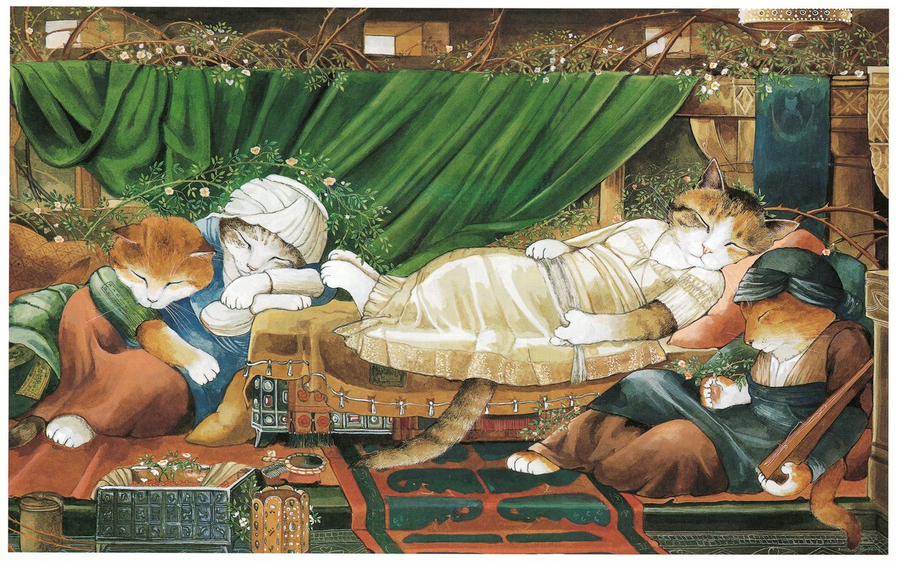 Ilustrace z knihy Pre-Raphaelite Cats (vyd. 1999) od Susan Herbert