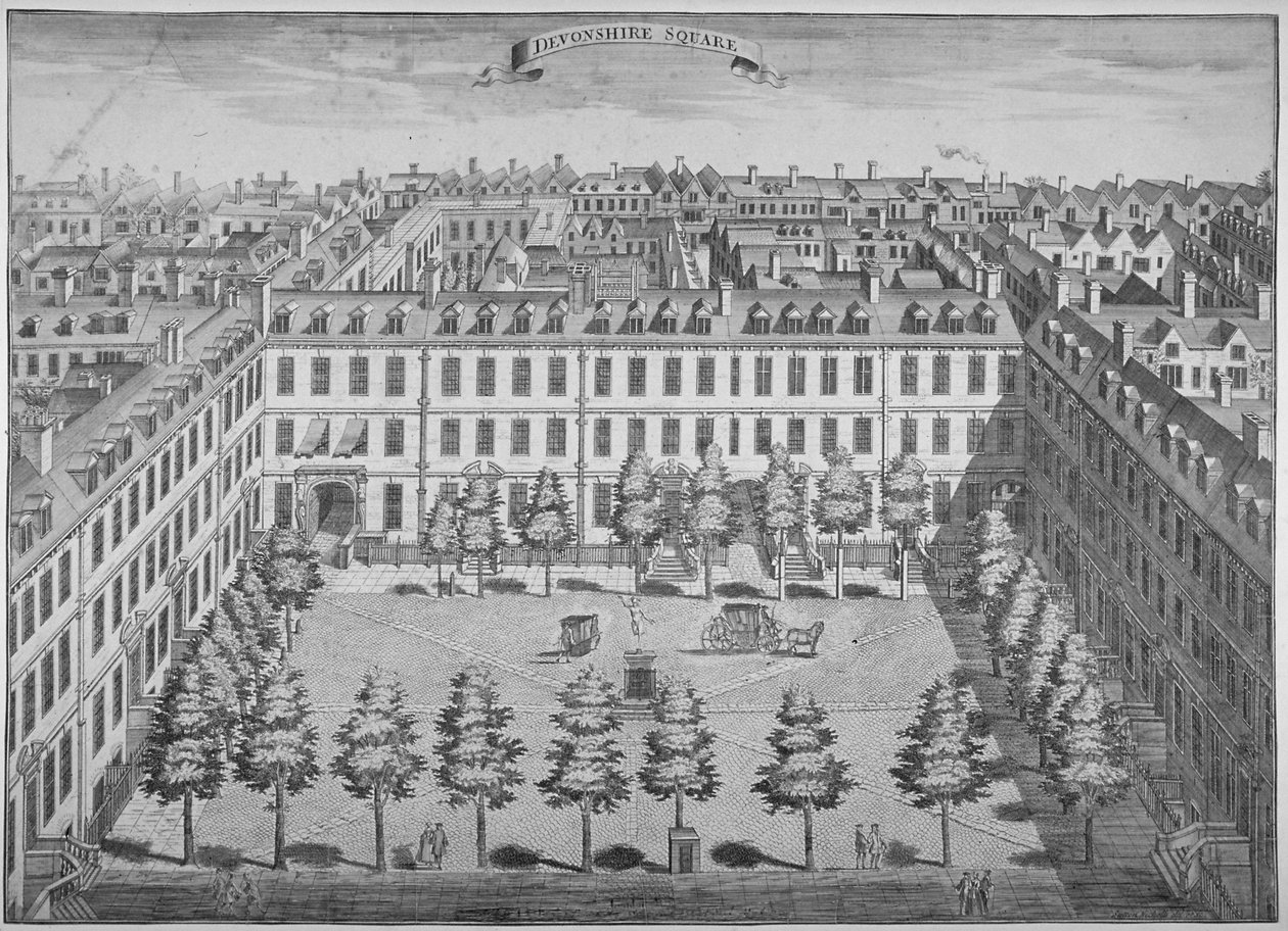 Pohled z ptačí perspektivy na Devonshire Square, City of London, 1740. od Sutton Nicholls