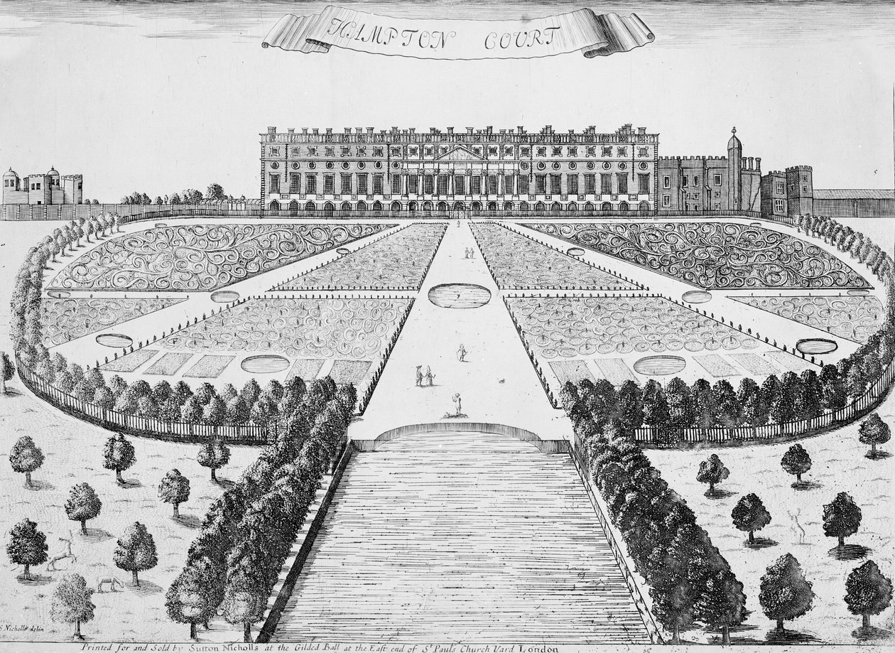Východní fronta Hampton Court, kolem roku 1830 od Sutton Nicholls