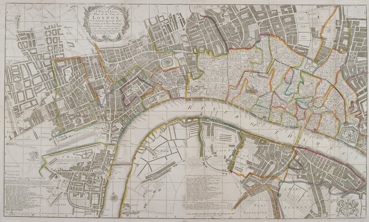 Mapa Westminster, City of London, Southwark a okolních oblastí, 1739 od Sutton Nicholls