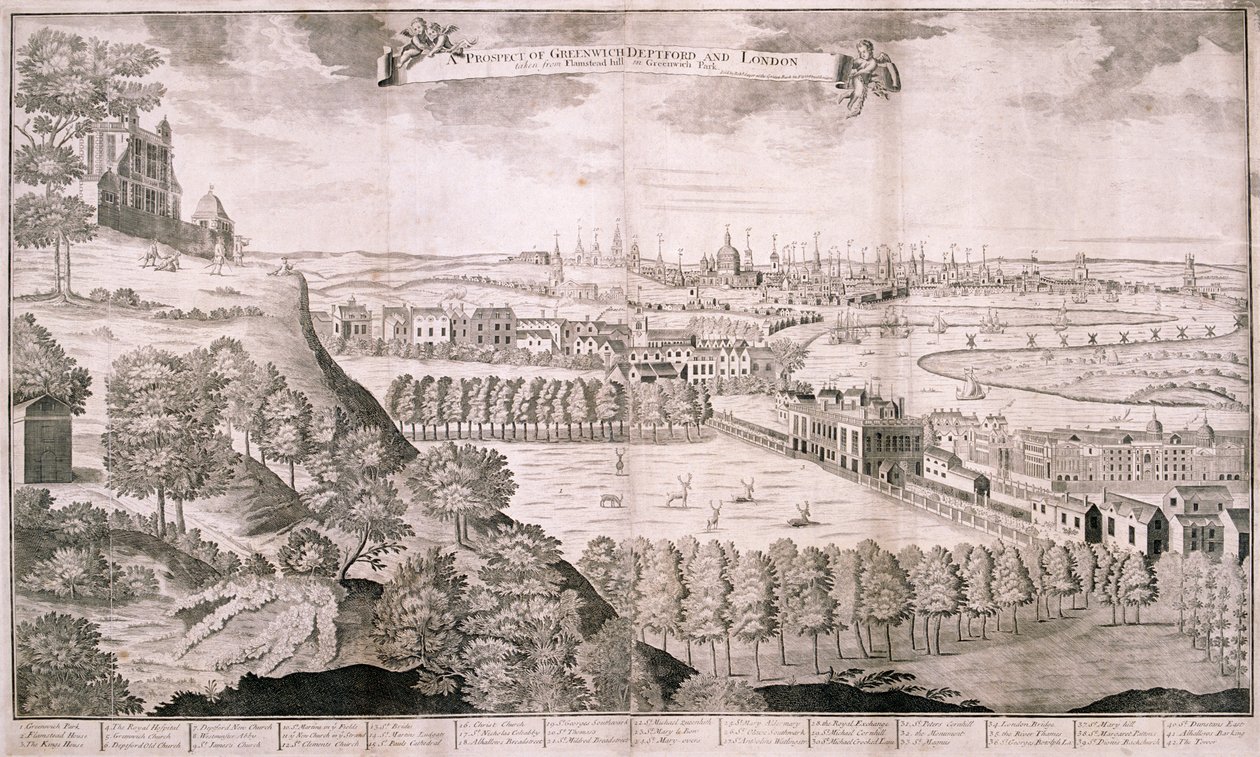 Pohled z Greenwich Park, Londýn, 1723 od Sutton Nicholls