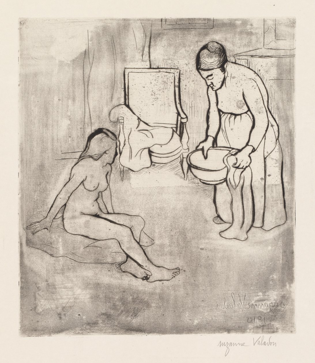 Babička s Louise, nahá sedící na podlaze od Suzanne Valadon