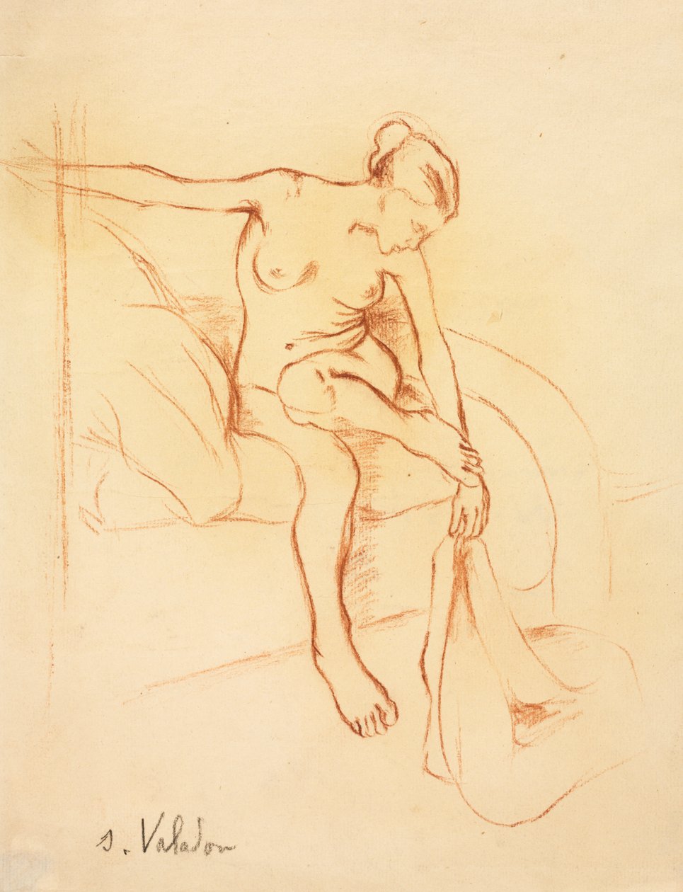 Nahá žena sedící na posteli od Suzanne Valadon