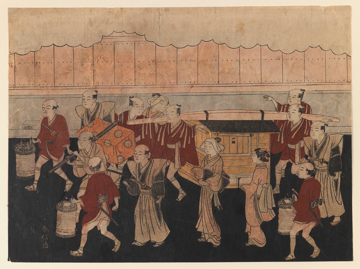 Výlet nevěst do domu jejích manželů, ze série Manželské obřady, kolem roku 1768 (barevný dřevotisk) od Suzuki Harunobu