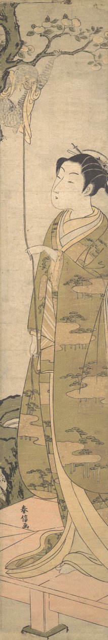 Žena si hraje s opicí, která vylezla na strom, ca. 1770, ca. 1770. od Suzuki Harunobu