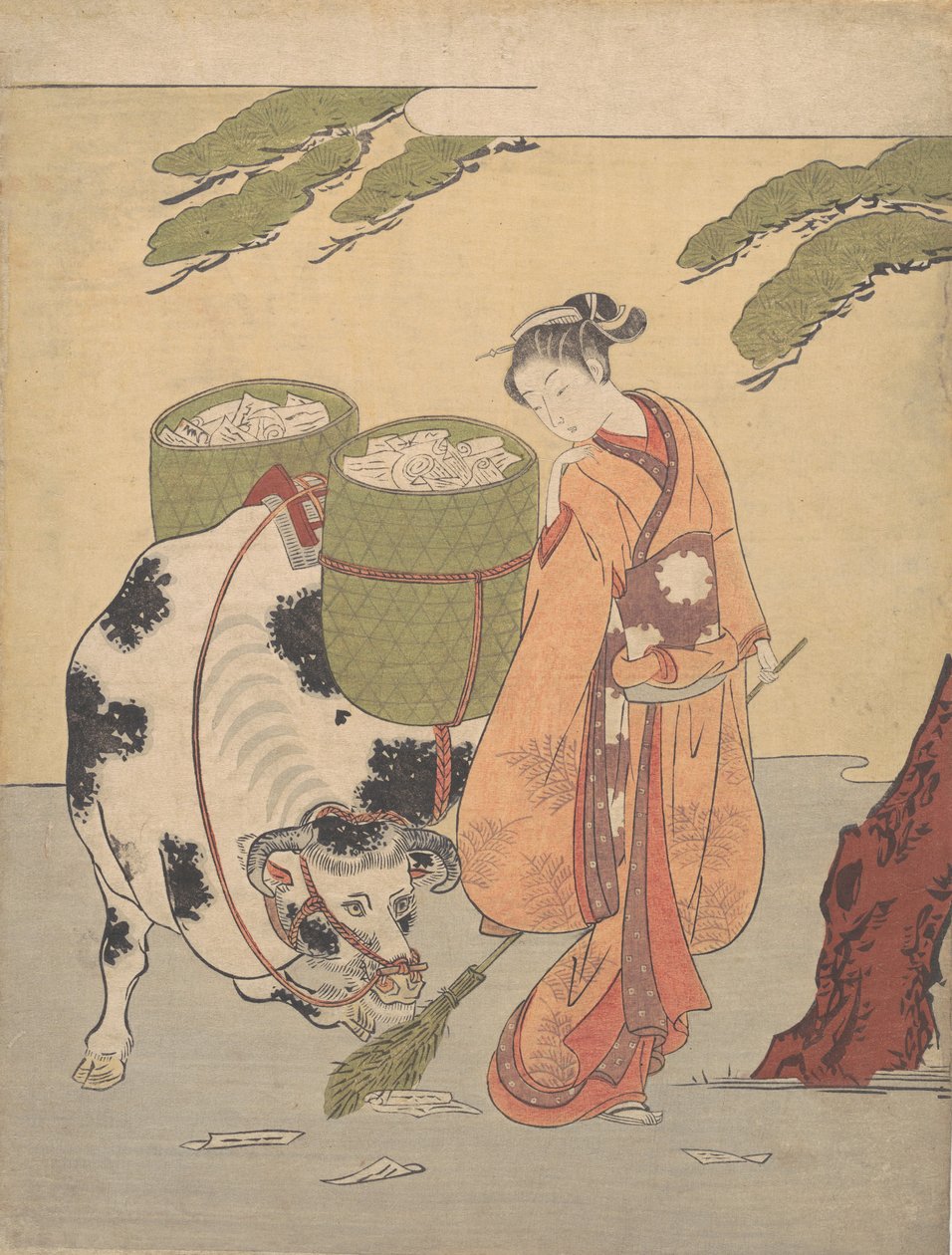 Žena zametající své milostné dopisy, 1725-1770., 1725-1770. od Suzuki Harunobu