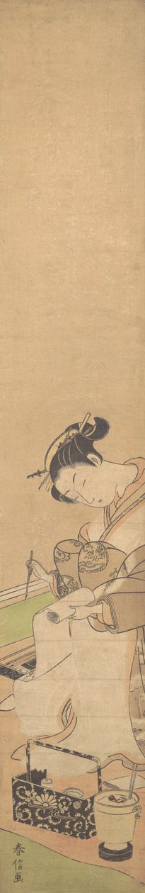 Oiran sedí na posteli, píše dopis, ca. 1769, ca. 1769. od Suzuki Harunobu