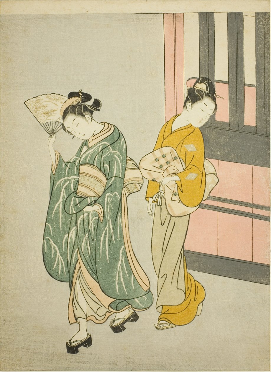 Čištění vánku z ventilátoru (Ogi no seiran), ze série "Osm pohledů do salonu (Zashiki hakkei)" od Suzuki Harunobu