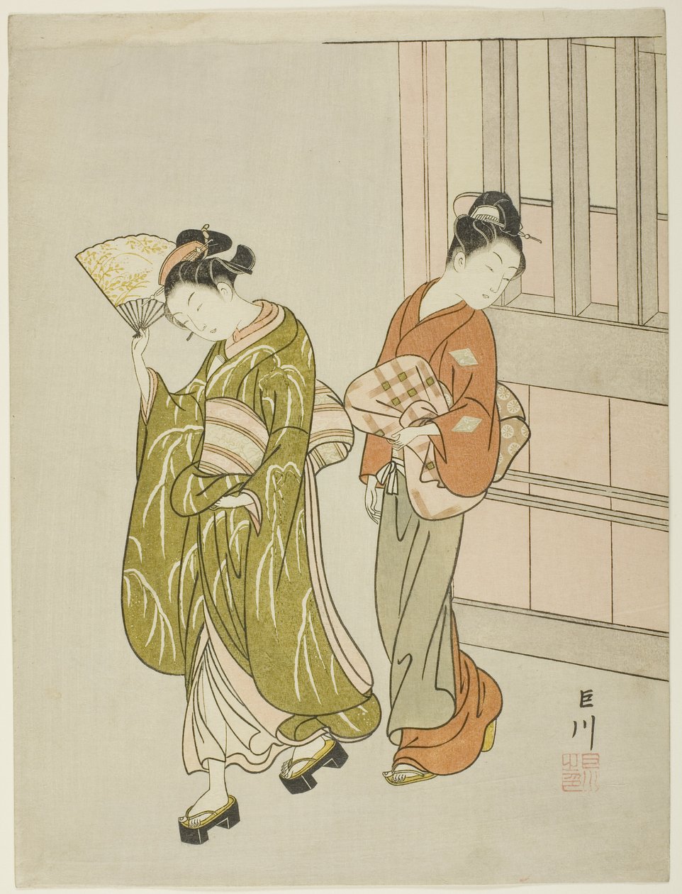 Čistí vánek z ventilátoru (Ogi no seiran), ze série "Osm pohledů do salonu (Zashiki hakkei)" od Suzuki Harunobu