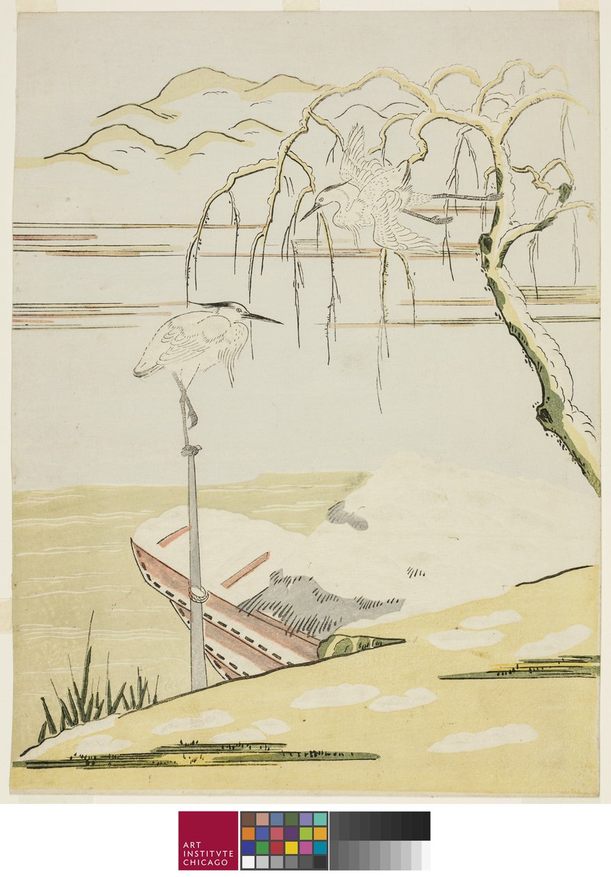 Volavky ve sněhu, kolem roku 1768 od Suzuki Harunobu