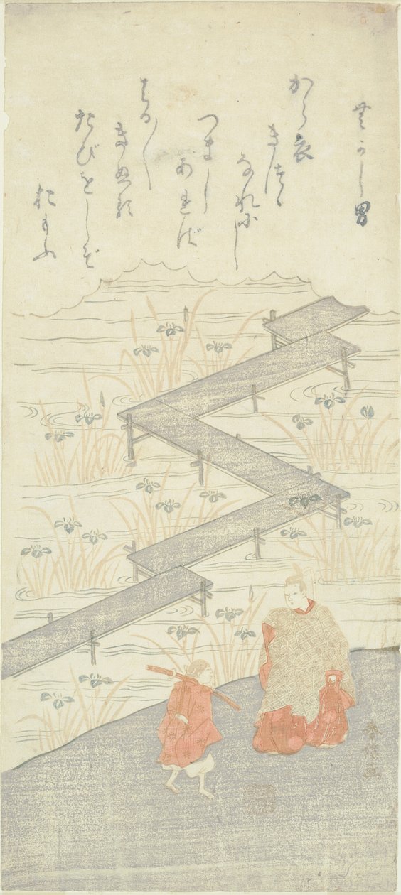Most s osmi platformami (Yatsuhashi), z „Příběhu Ise (Ise Monogatari)“ od Suzuki Harunobu
