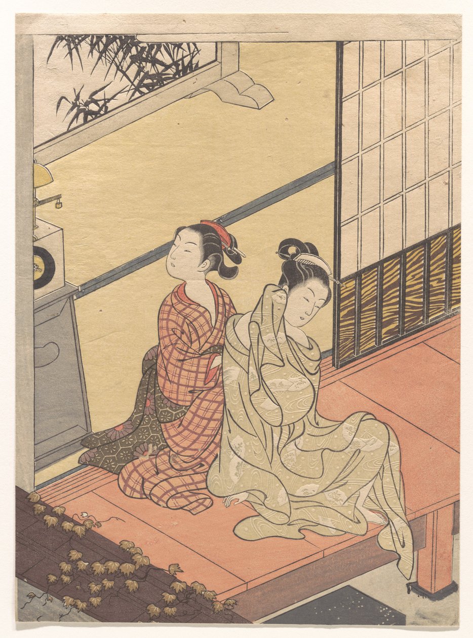 Večerní zvonění hodin (Tokei no banshō), ze série „Osm salónních pohledů“ (Zashiki hakkei) od Suzuki Harunobu