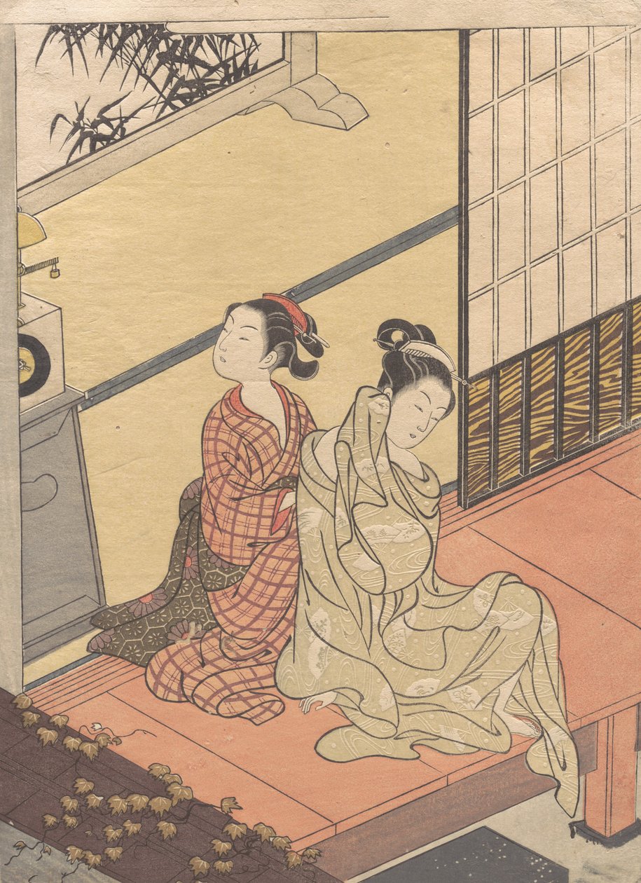 Večerní zvonkohra hodin Tokei no bansho, ze série „Osm pohledů do salonu“ Za..., ca. 1766. od Suzuki Harunobu