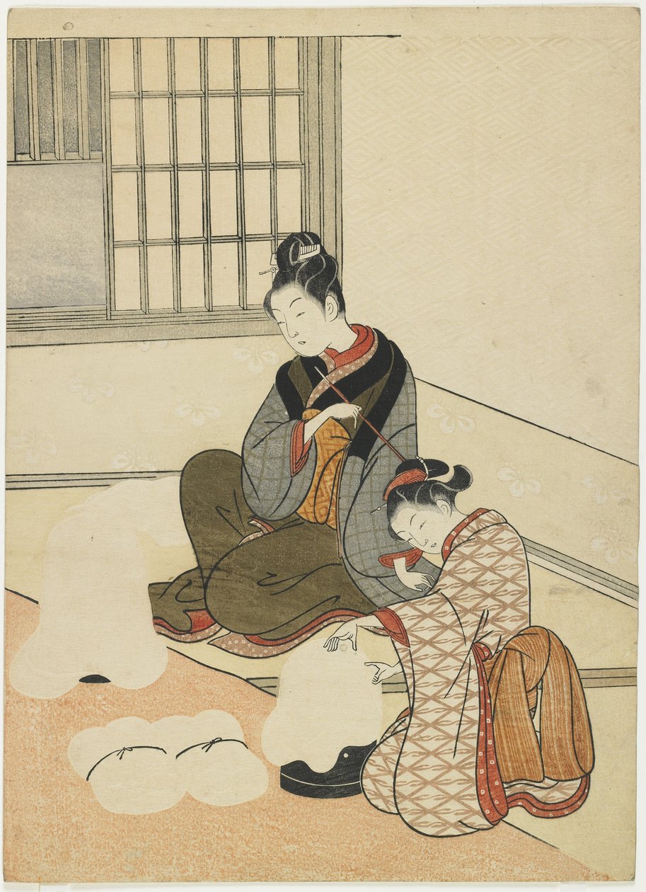 Evening Snown the Silk-Dryer, po roce 1766 od Suzuki Harunobu