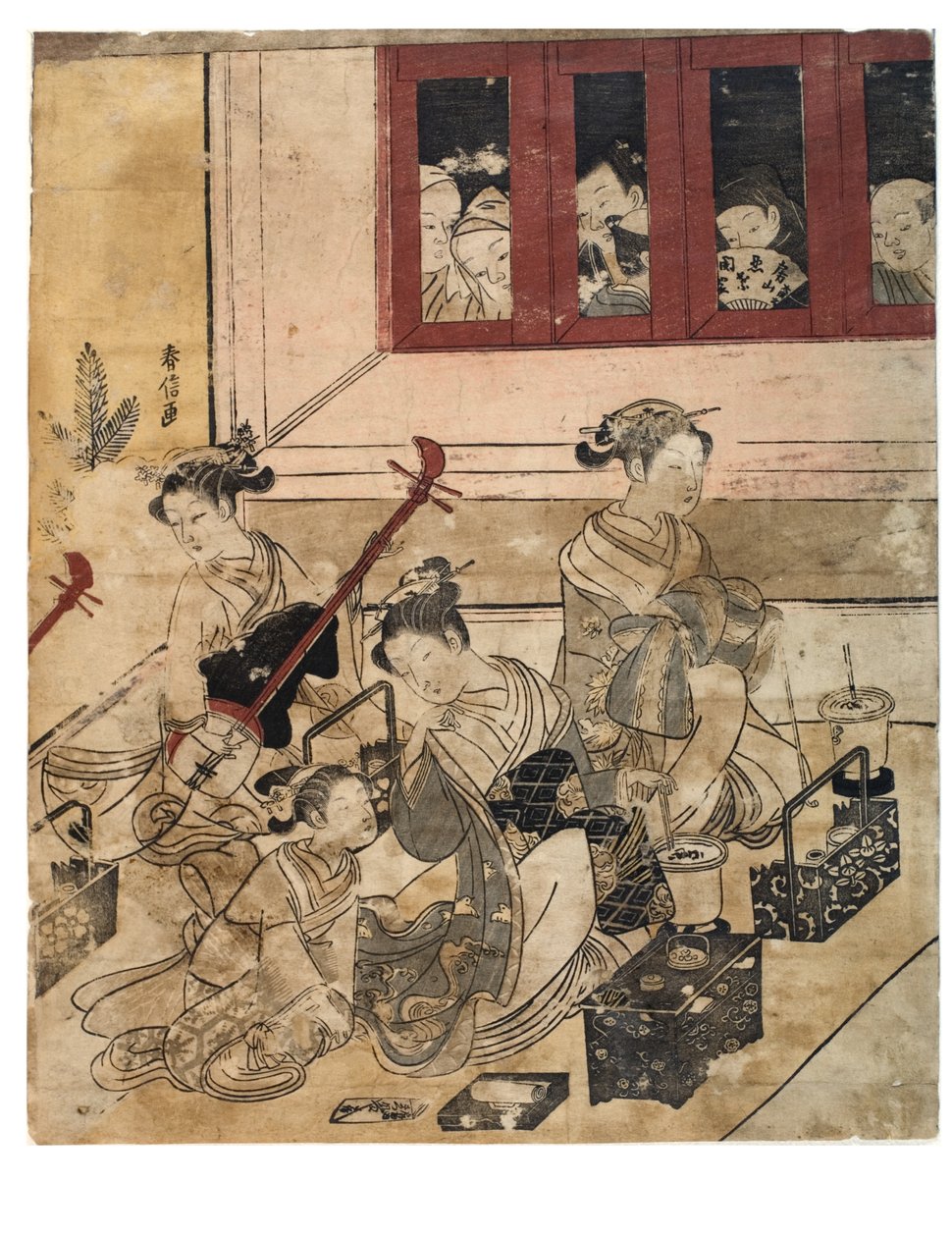 Čtyři dívky z Yoshiwara v místnosti od Suzuki Harunobu